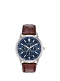 Citizen Eco-Drive chronograph watch, blue dial, brown leather strap (British brand)