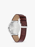 Citizen Eco-Drive chronograph watch, blue dial, brown leather strap (British brand)