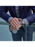 Citizen Eco-Drive chronograph watch, blue dial, brown leather strap (British brand)