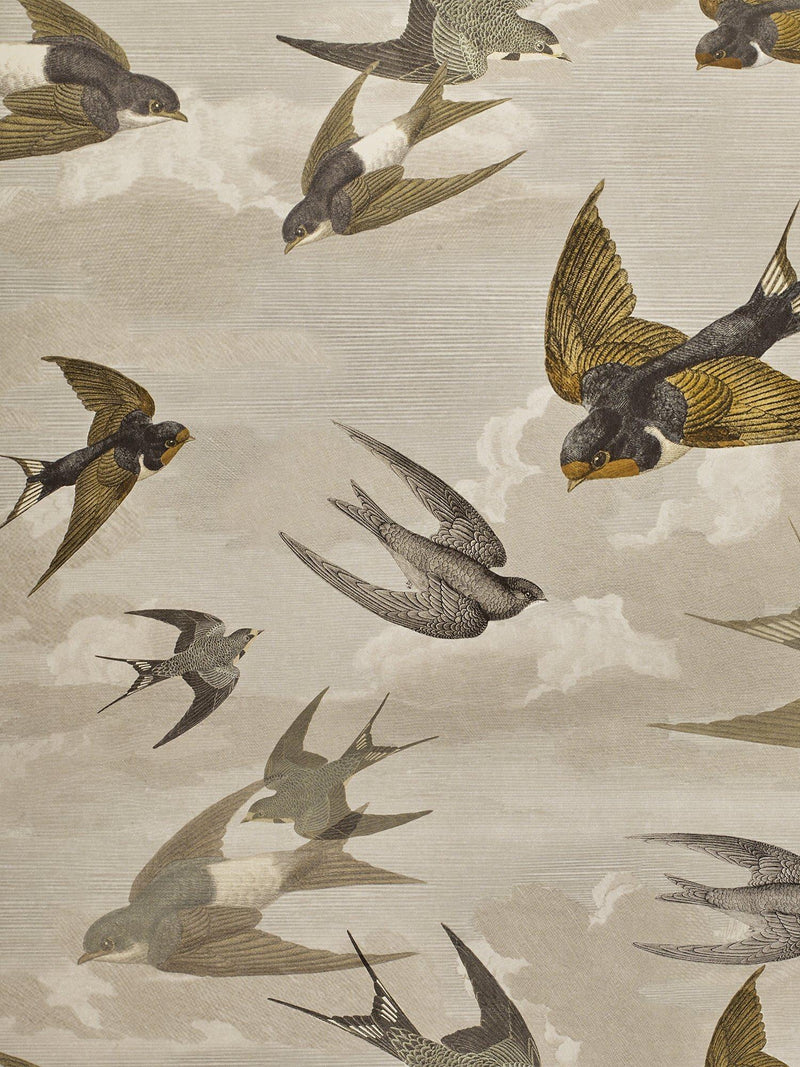 Swallows Design Wallpaper in Sepia - Non-Woven Ground