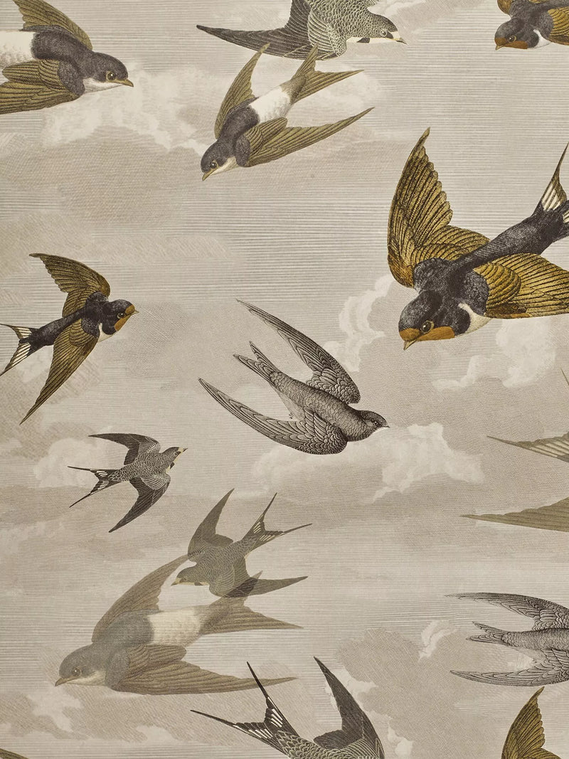 Swallows Design Wallpaper in Sepia - Non-Woven Ground