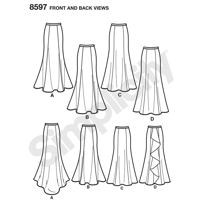 Simplicity sewing pattern special occasion skirts 8597, imported from the UK
