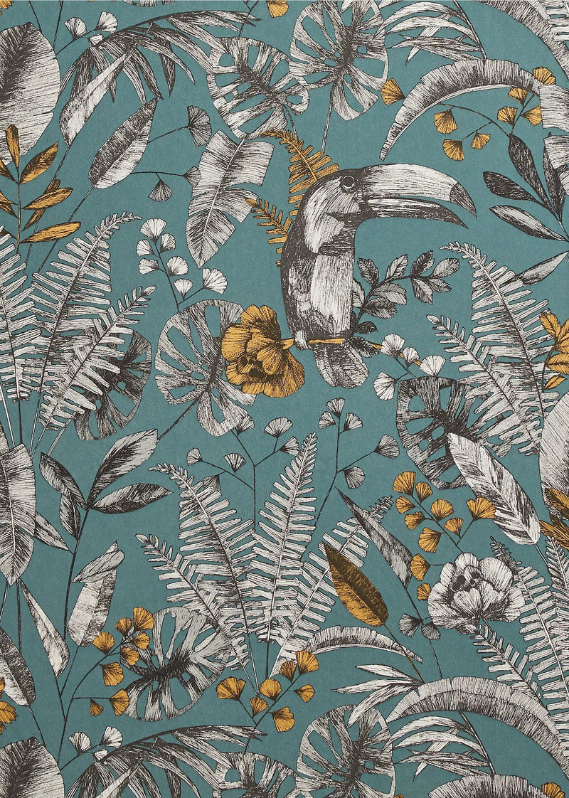 John Lewis exotic wallpaper with toucans and tropical foliage, UK version