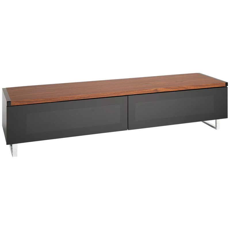 AVF Panorama PM160 TV stand with walnut veneer and chrome legs, imported from the UK