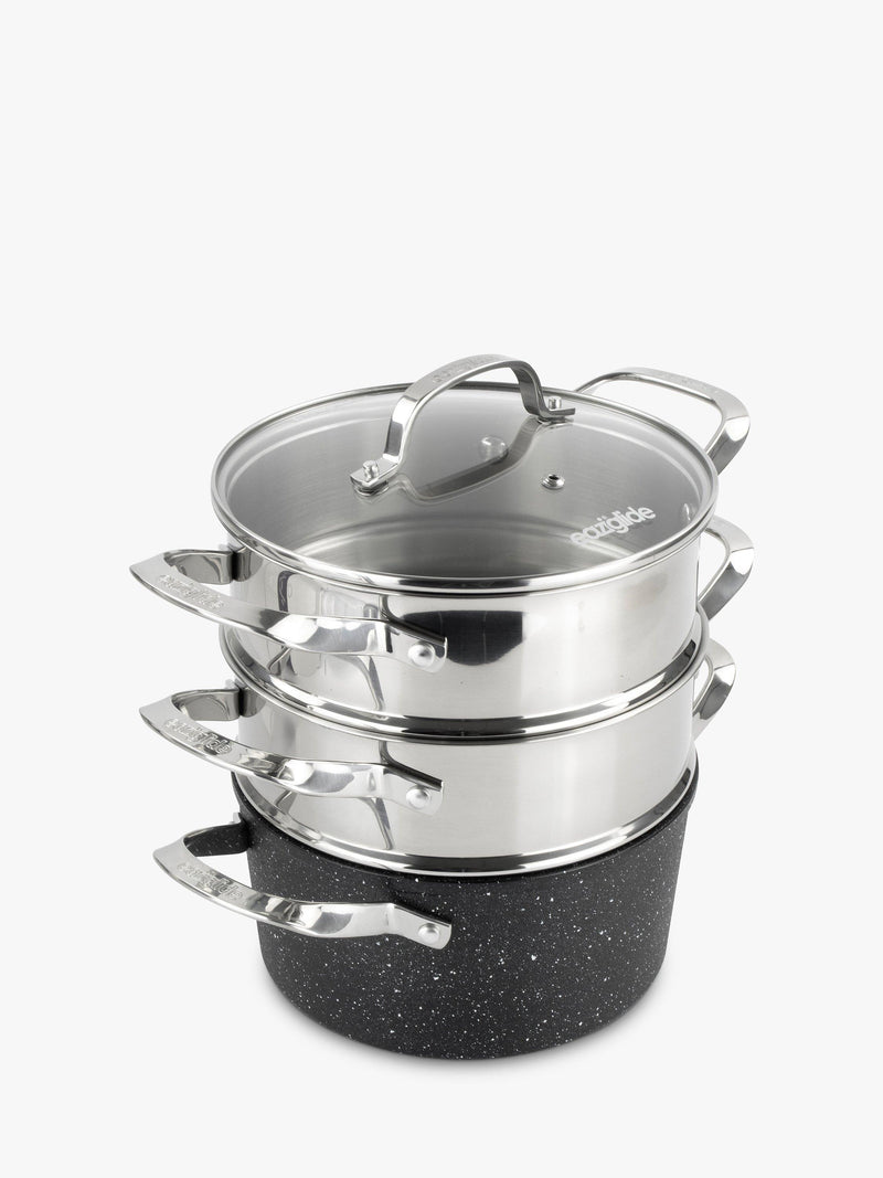 Eaziglide Neverstick2 Aluminium Non-Stick Pot 3-Tier Steamer Set - British product