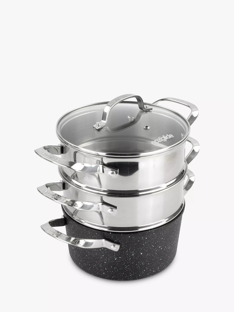 Eaziglide Neverstick2 Aluminium Non-Stick Pot 3-Tier Steamer Set - British product