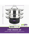 Eaziglide Neverstick2 Aluminium Non-Stick Pot 3-Tier Steamer Set - British product