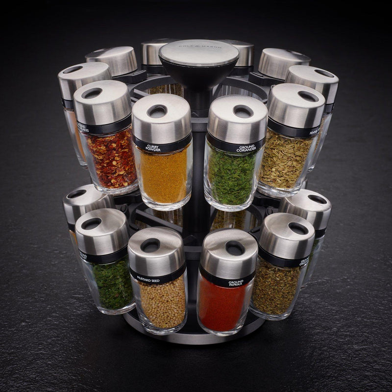 Cole & Mason filled spice rack carousel with 20 jars - British product
