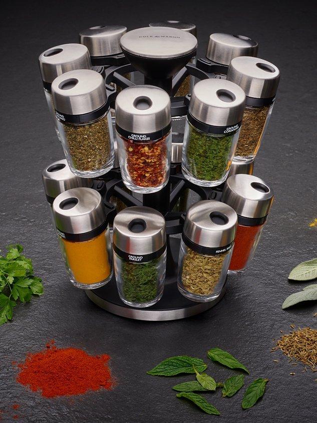 Cole & Mason filled spice rack carousel 16 jar, UK version