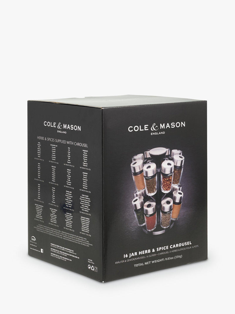 Cole & Mason filled spice rack carousel 16 jar, UK version