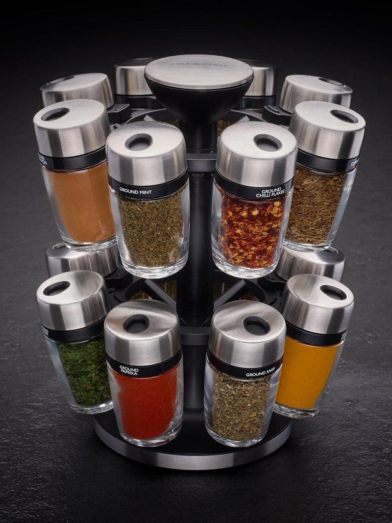 Cole & Mason filled spice rack carousel 16 jar, UK version