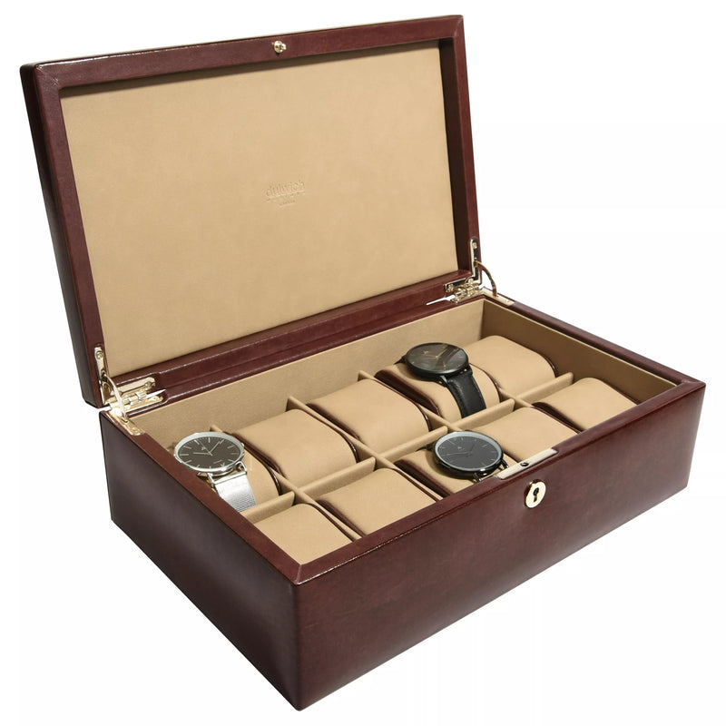 Dulwich Designs Windsor Leather 10 Piece Watch Box