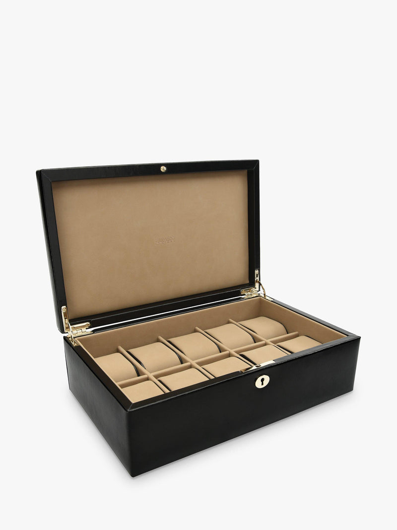 Dulwich Designs Windsor leather 10 piece watch box, imported from the UK