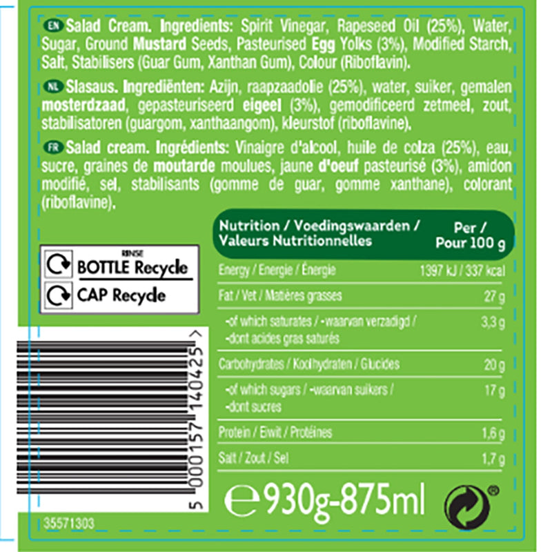 Heinz salad cream 2 x 875ml - British product