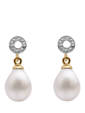 E W Adams 9ct gold pearl diamond drop earrings (British brand)