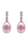 E.W Adams 9ct Gold Freshwater Pearl Three Diamond Drop Earrings