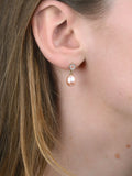 E.W Adams 9ct Gold Freshwater Pearl and Diamond Circle Drop Earrings