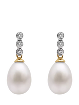 John Lewis E.W Adams 9ct Gold Freshwater Pearl Three Diamond Drop Earrings- Buy online at McGrocer
