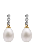 E.W Adams drop earrings freshwater pearl and diamond 9ct gold (British brand)