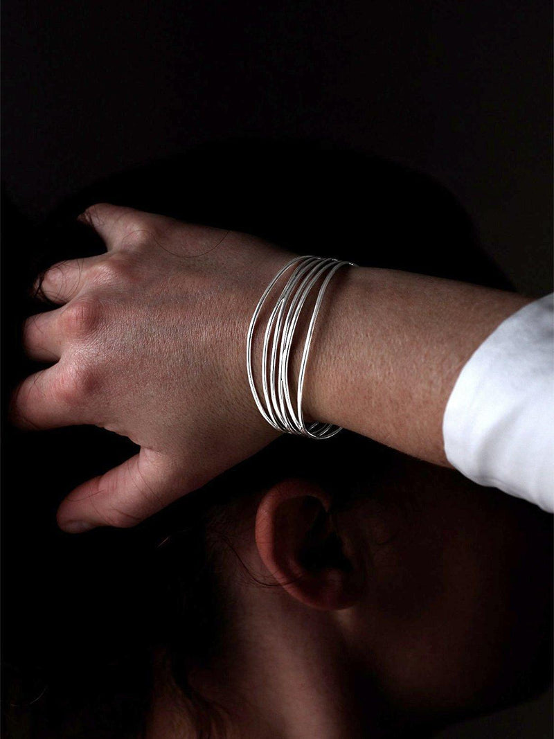 Nina B 6 strand open bangle, sterling silver (British brand)