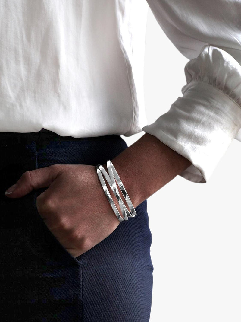 Nina B flat 4 strand open bangle sterling silver - British product