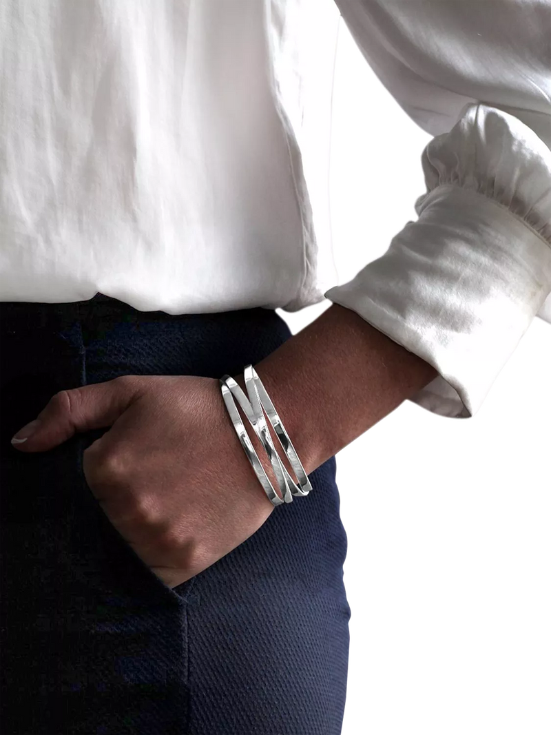 Nina B flat 4 strand open bangle sterling silver - British product
