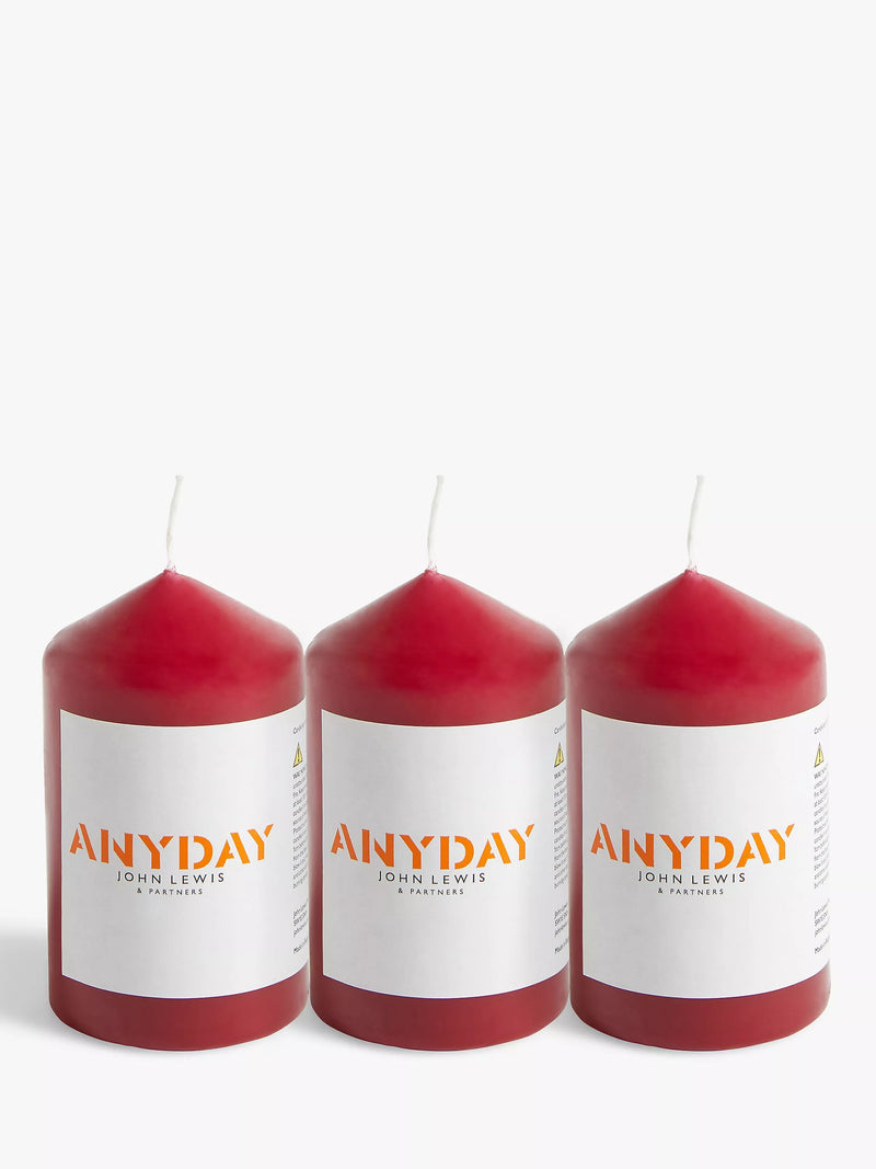 John Lewis pillar candles red set of 3 - British product