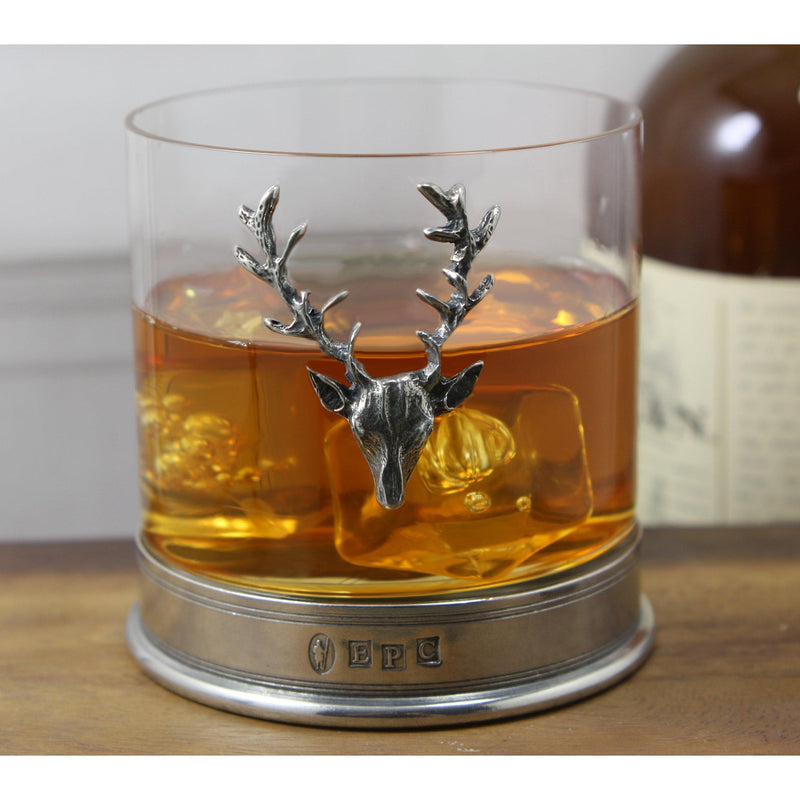 English Pewter Company Single Stag Head crystal tumbler 13.5oz - British product