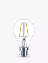 John Lewis Philips 4W BC LED Non Dimmable Classic Filament Light Bulbs, Clear, Pack of 3- Buy online at McGrocer