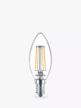 John Lewis Philips 4.3W SES LED Filament Candle Bulb, Clear, Non Dimmable, Pack of 6- Buy online at McGrocer