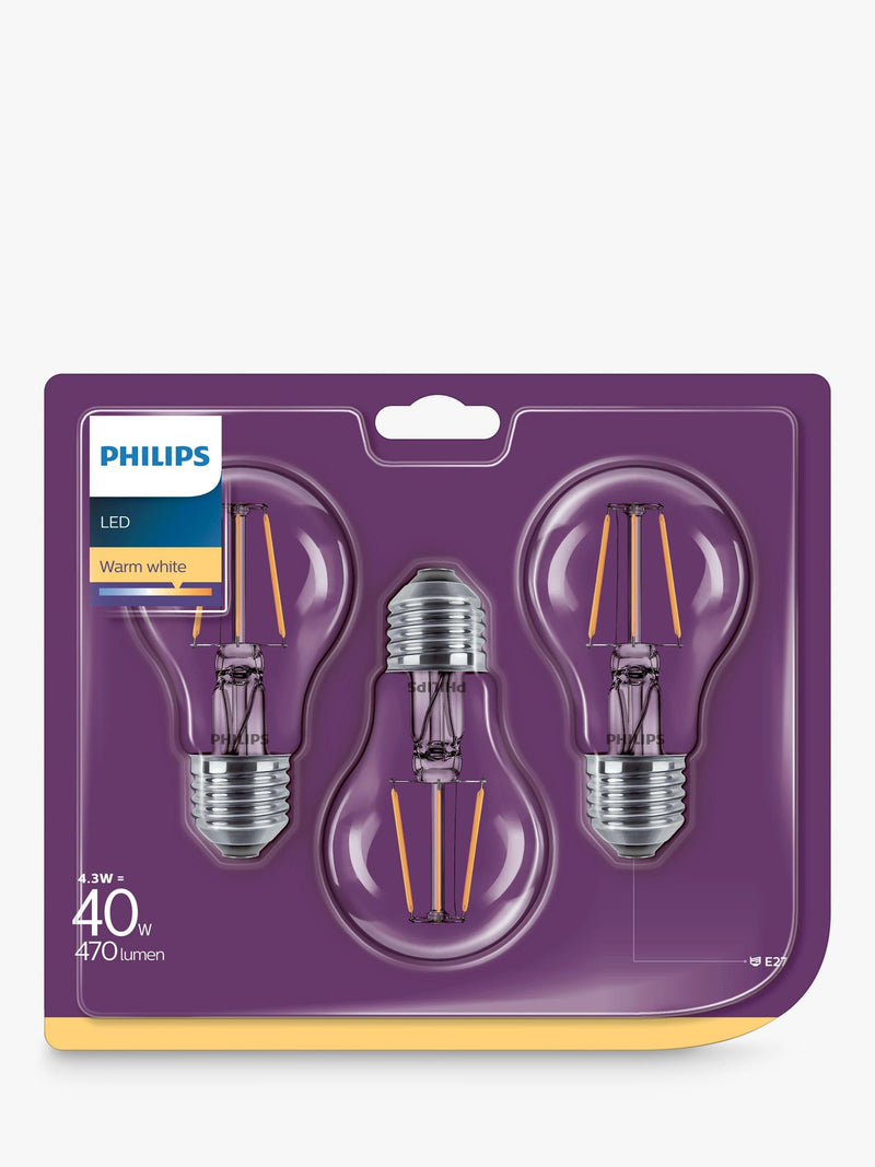 Philips 4.3W LED filament bulbs clear pack of 3, imported from the UK