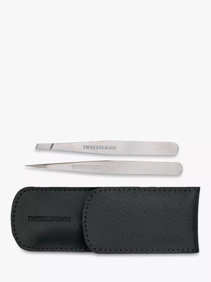 Tweezerman petite tweezer set leather case black (British brand)