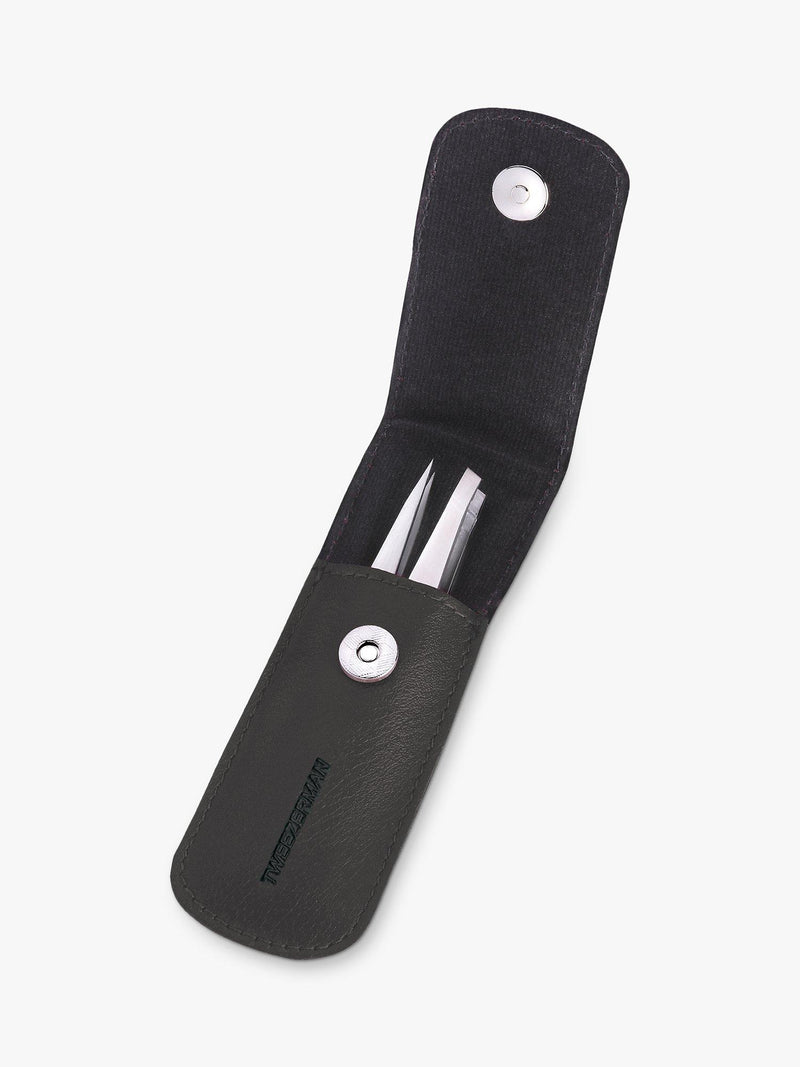 Tweezerman petite tweezer set leather case black (British brand)