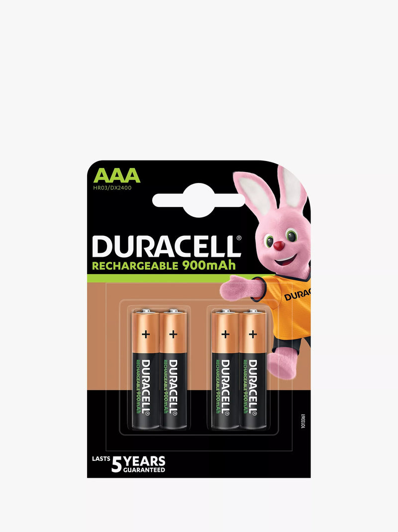 Duracell rechargeable AAA batteries pack of 4 900mAh, imported from the UK