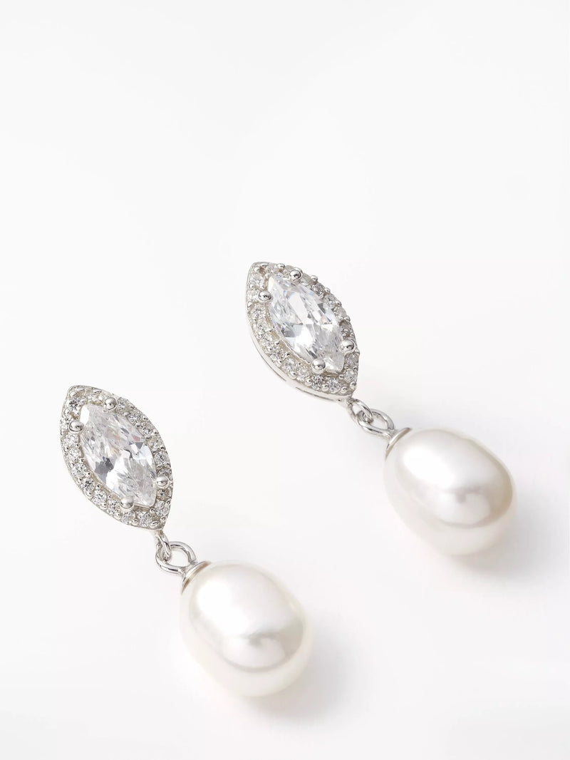 Lido freshwater pearl cubic zirconia drop earrings H2.5x0.5cm imported from the UK