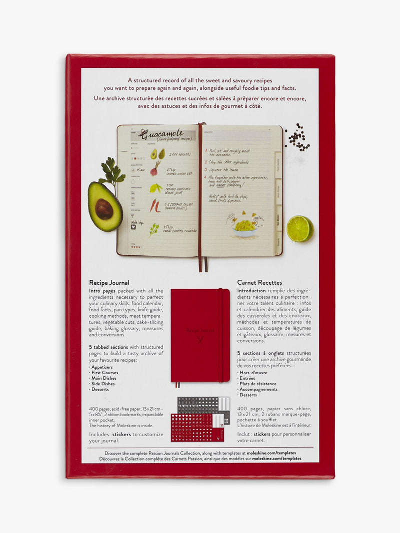 Moleskine Passion Recipe Journal with themed sections, imported from the UK