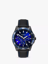 John Lewis Sekonda Men's Chronograph Watch with Black Leather Strap and Midnight Blue Dial, 43mm- Buy online at McGrocer