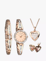 John Lewis Sekonda Women's Crystal Locket Pendant, Bangle and Bracelet Watch Gift Set, Rose Gold- Buy online at McGrocer