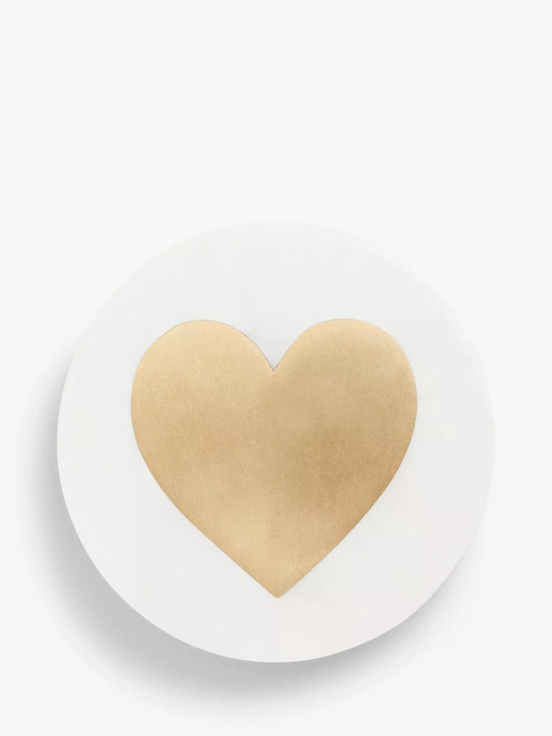 John Lewis white marble brass heart round coaster, UK version