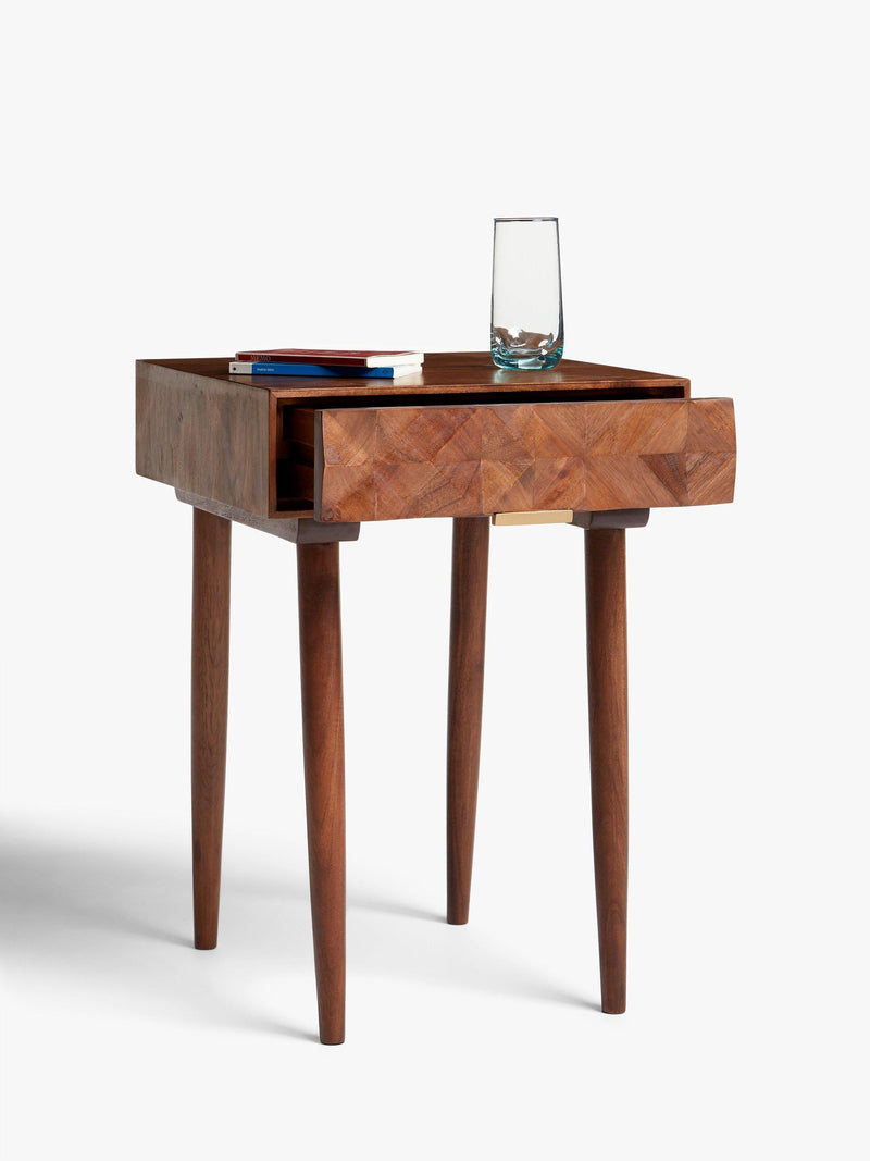Swoon Franklin brown side table with geometric design, imported from the UK