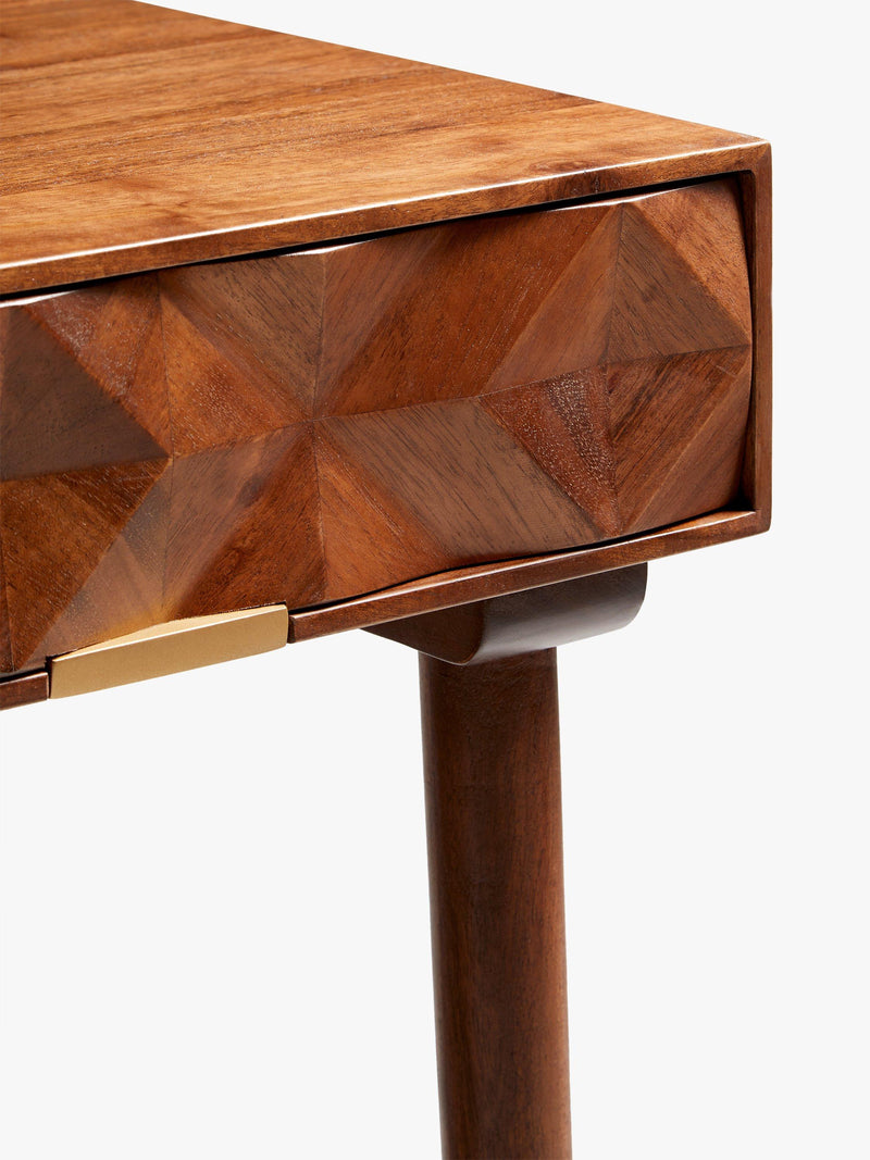 Swoon Franklin brown side table with geometric design, imported from the UK