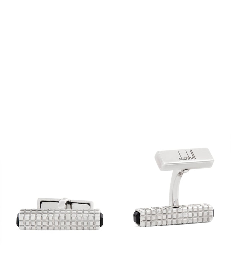 Dunhill silver onyx hobnail ingot cufflinks (British brand)