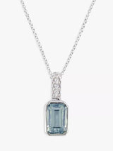 John Lewis E.W Adams 9ct White Gold Aquamarine and Diamond Pendant Necklace- Buy online at McGrocer