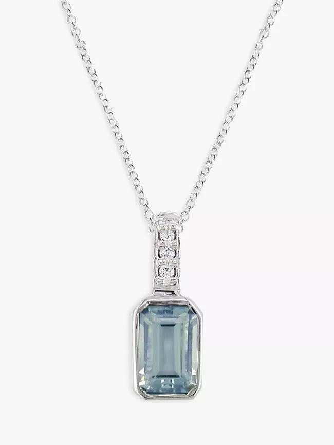 E.W Adams pendant necklace aquamarine diamond 9ct white gold, UK version