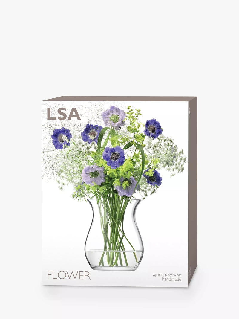 Clear glass flower posy vase by LSA International, 23cm tall, UK version