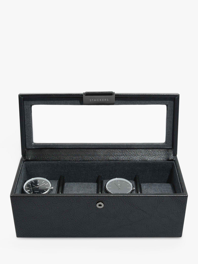 Stackers glass 4 watch box black, imported from the UK