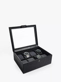 Glass watch box for eight watches with removable pads and glass panel (British brand)