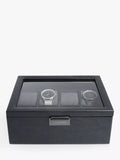 Glass watch box for eight watches with removable pads and glass panel (British brand)