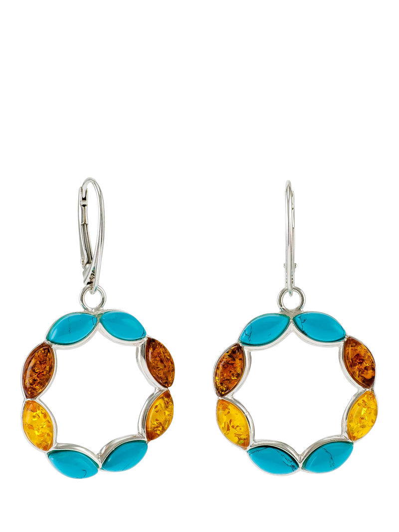 Be-Jewelled turquoise amber circle drop earrings sterling silver - British product