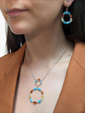 Be-Jewelled turquoise amber circle drop earrings sterling silver - British product